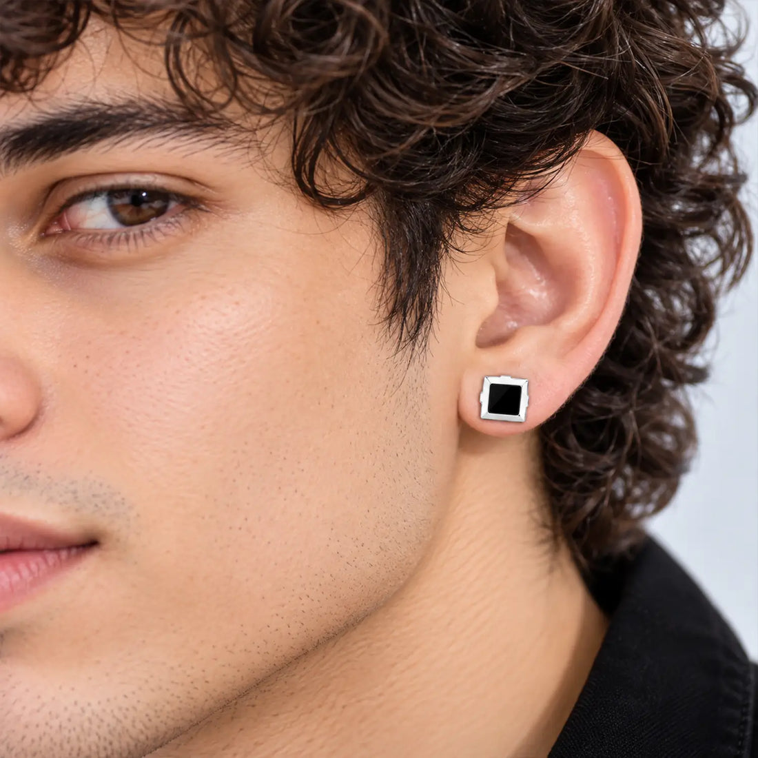 Black Stone Square Silver Stud Earrings - Made With Pure 925 Silver