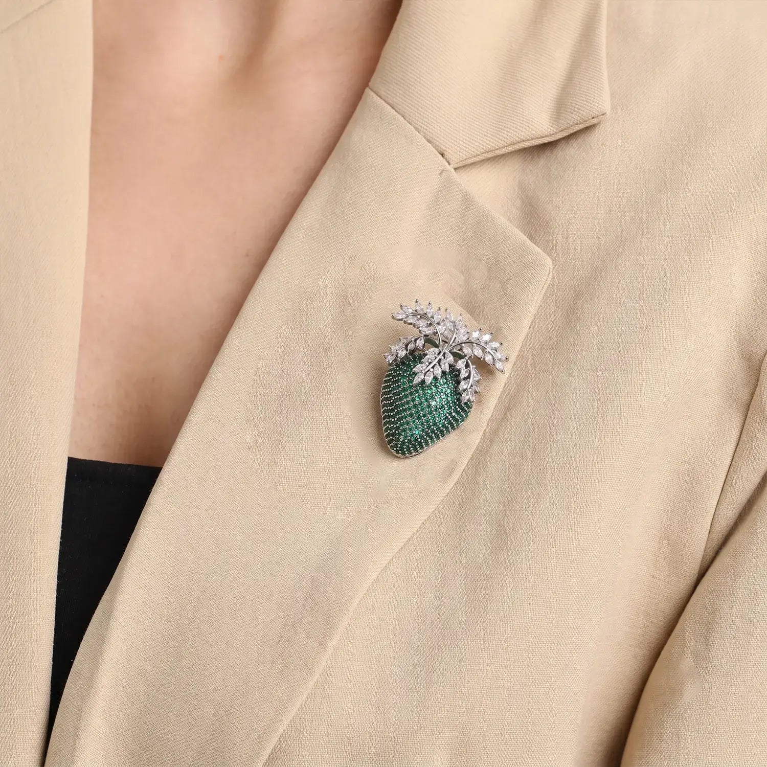 Emerald Leaf Crystal Silver Brooch - Made With Pure 925 Silver