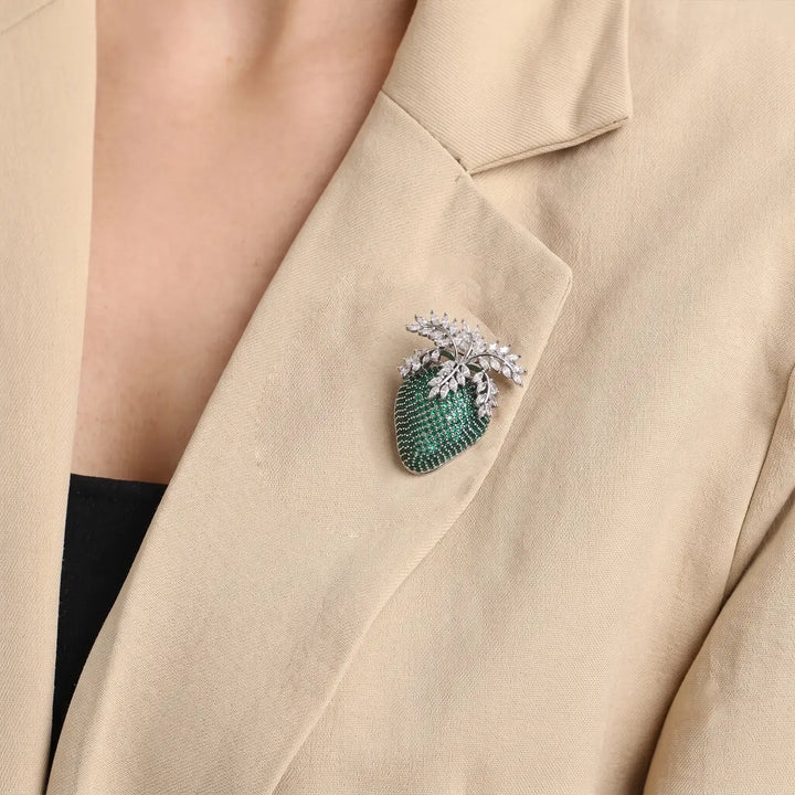 Emerald Leaf Crystal Silver Brooch - Made With Pure 925 Silver