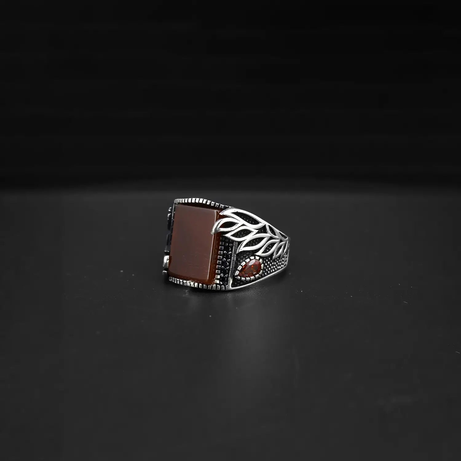 Pure Silver Red Garnet Onyx Ring - Made With Pure 925 Silver