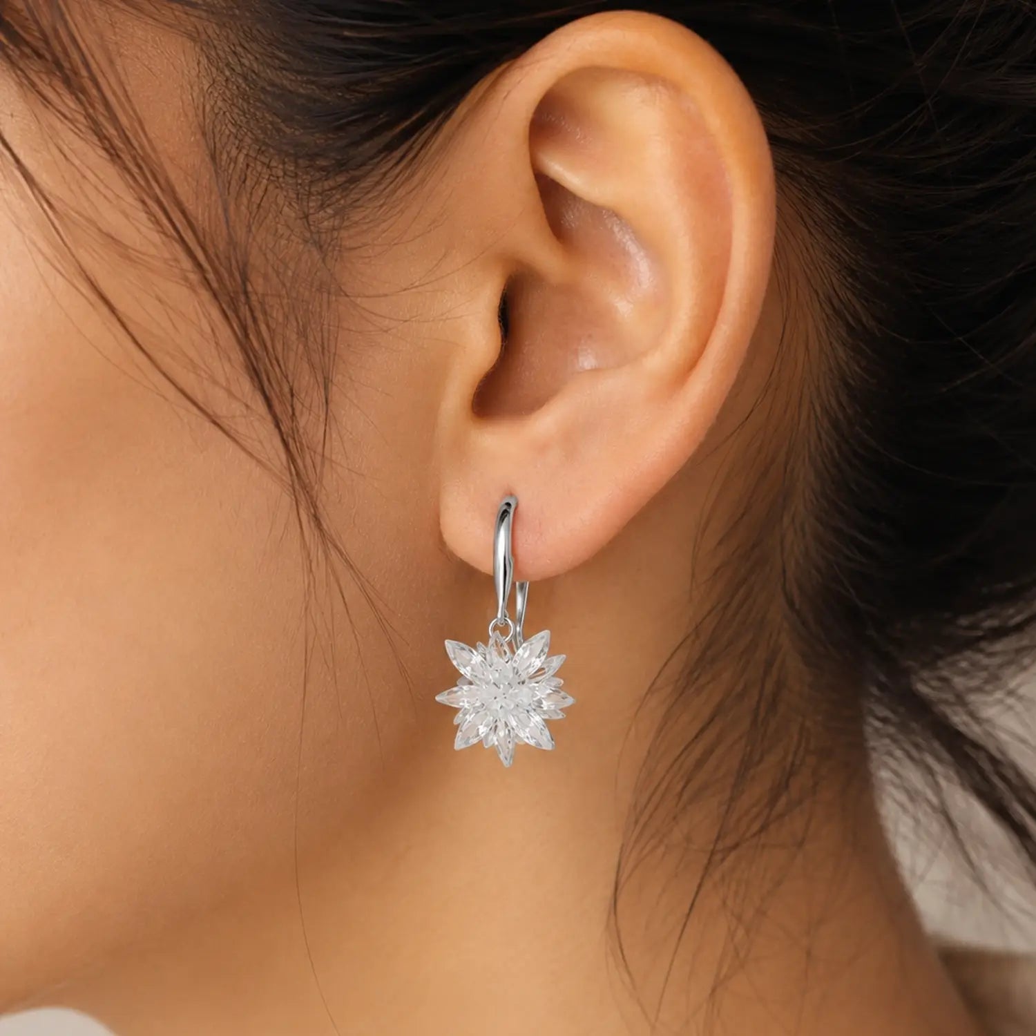 Crystal Snowflake Hook Earrings - Made With Pure 925 Silver