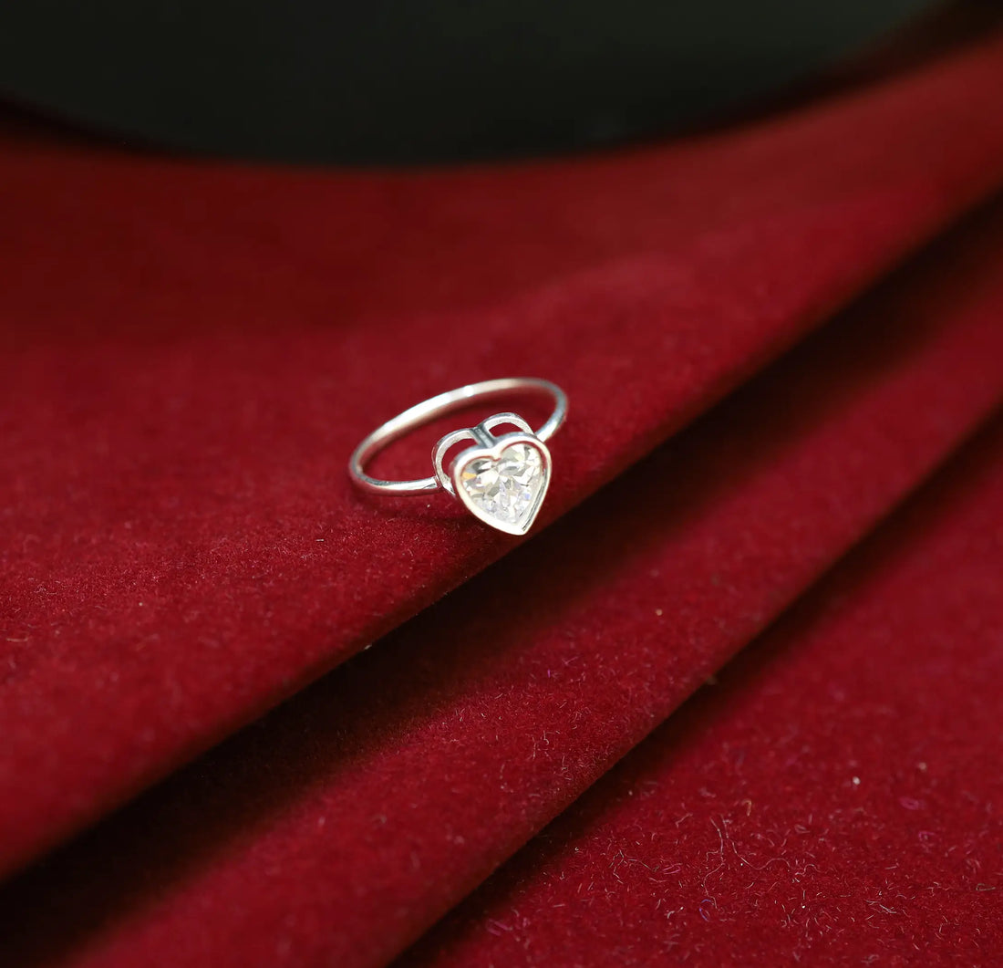 Pure Silver Heart Solitaire Ring - Made With Pure 925 Silver