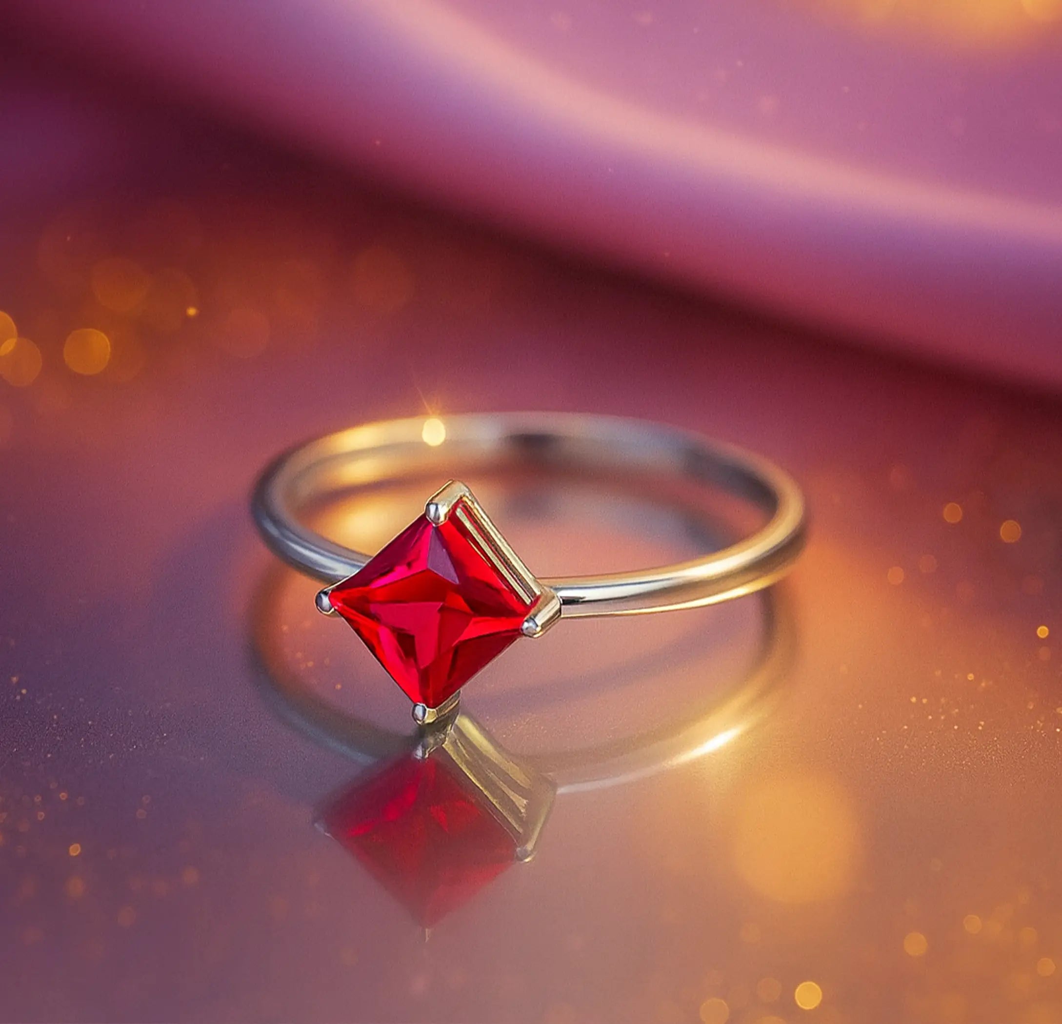Pure Silver Princess-Cut Red Stone Ring - Made With Pure 925 Silver