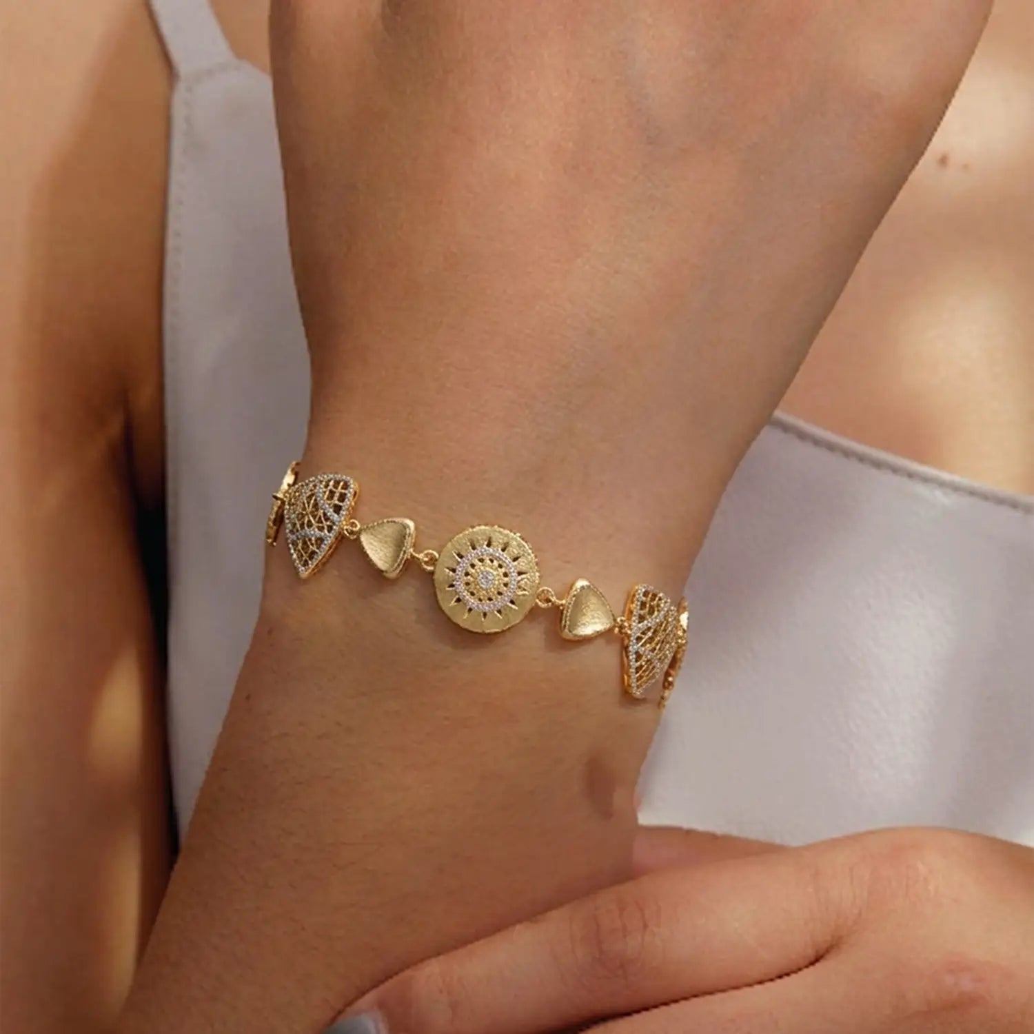 Elegant Gold Polish Silver Geometric Designer Bracelet - Made With Pure 925 Silver