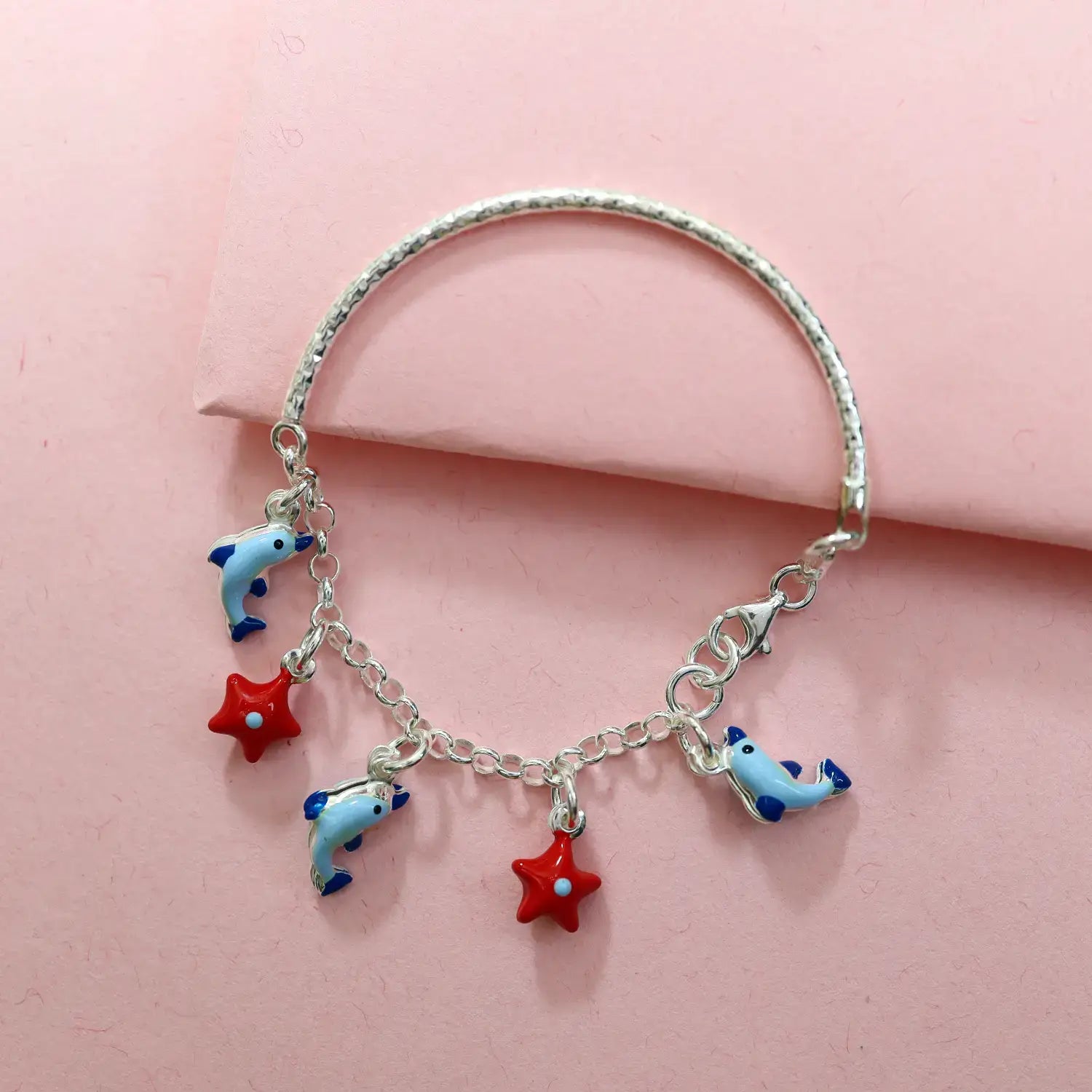 Silver Dolphin & Star Charm Bracelet - Made With Pure 925 Silver
