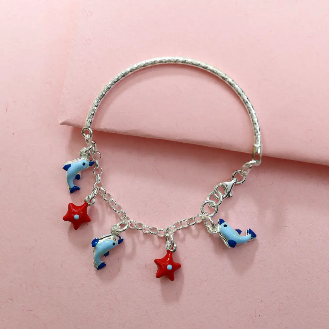 Silver Dolphin & Star Charm Bracelet - Made With Pure 925 Silver