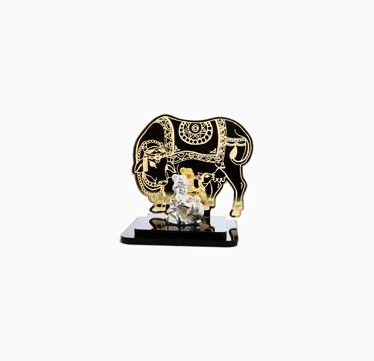 Lord Krishna Idol with Decorative Elephant Backdrop - Made With Pure 925 Silver