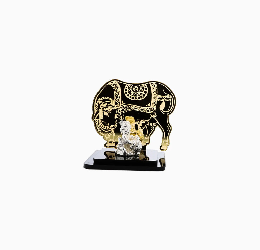 Lord Krishna Idol with Decorative Elephant Backdrop - Made With Pure 925 Silver