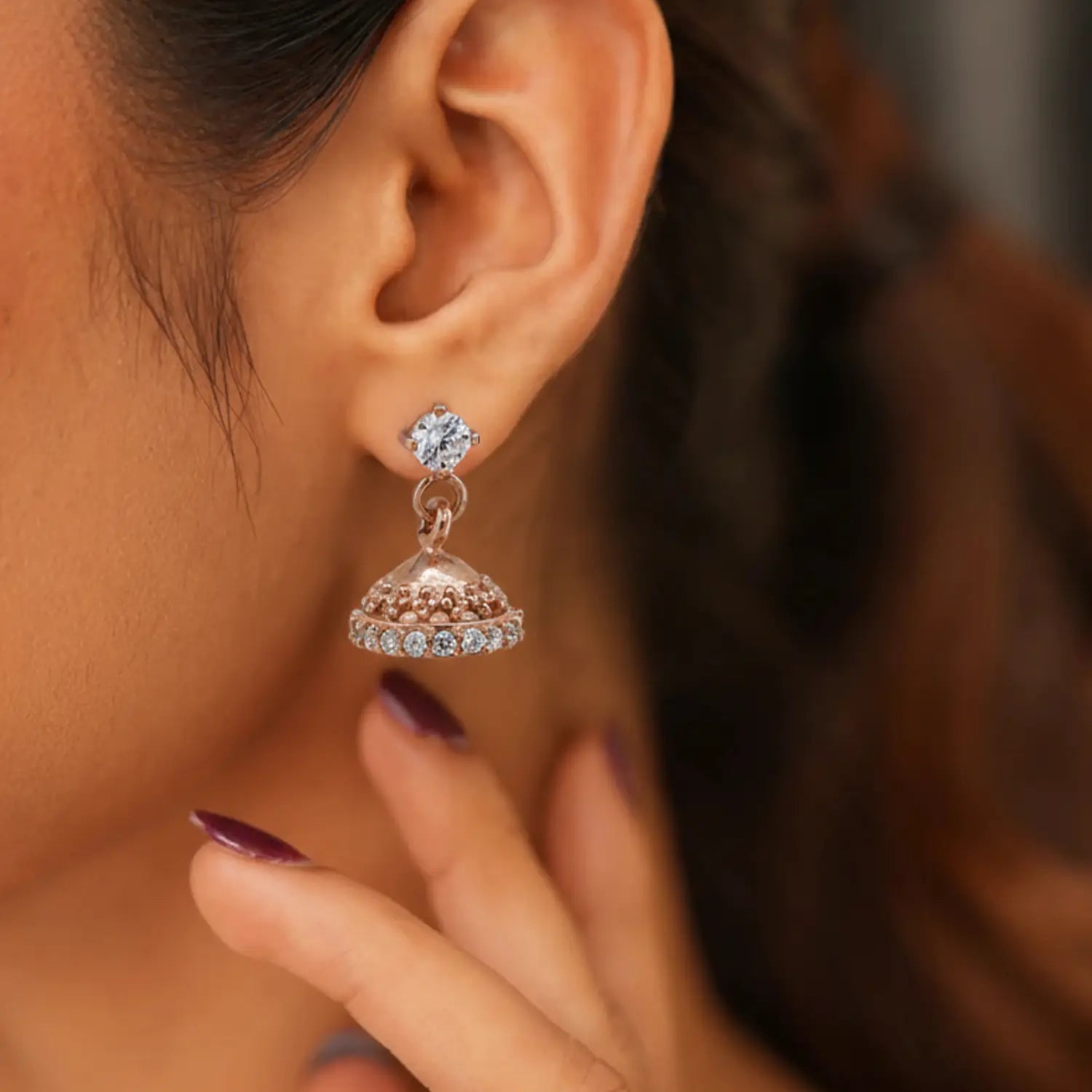 Classic Dome Rose Gold Silver Jhumki Stud Earrings- Made With Pure 925 Silver