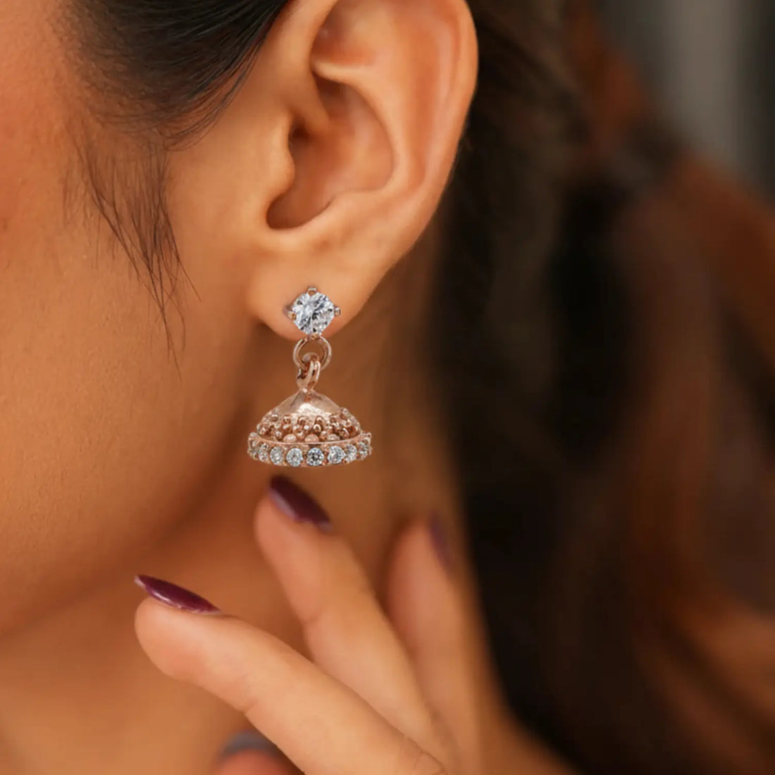 Classic Dome Rose Gold Silver Jhumki Stud Earrings- Made With Pure 925 Silver