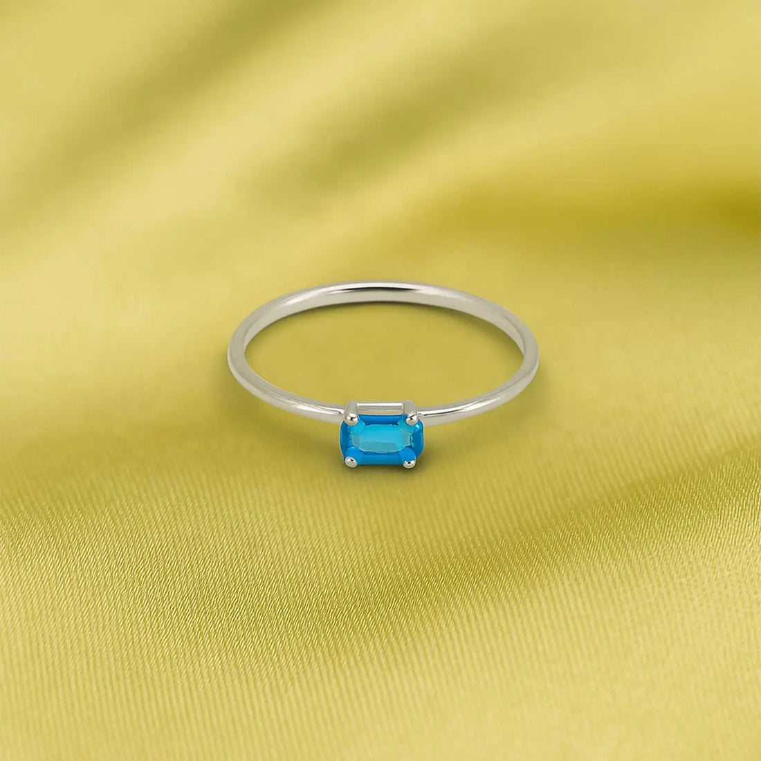 Blue Emerald-Cut Solitaire Silver Ring - Made With Pure 925 Silver