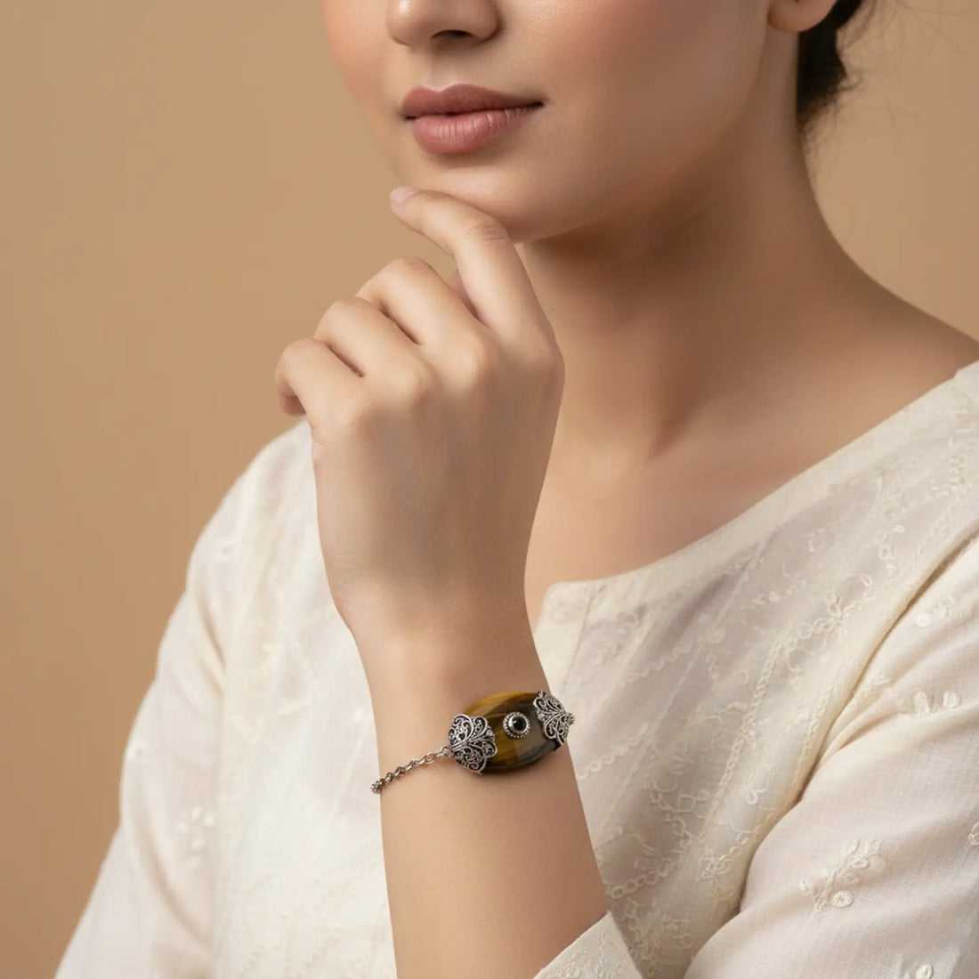 Elegant Oval Stone Bracelet- Made With Pure 925 Silver
