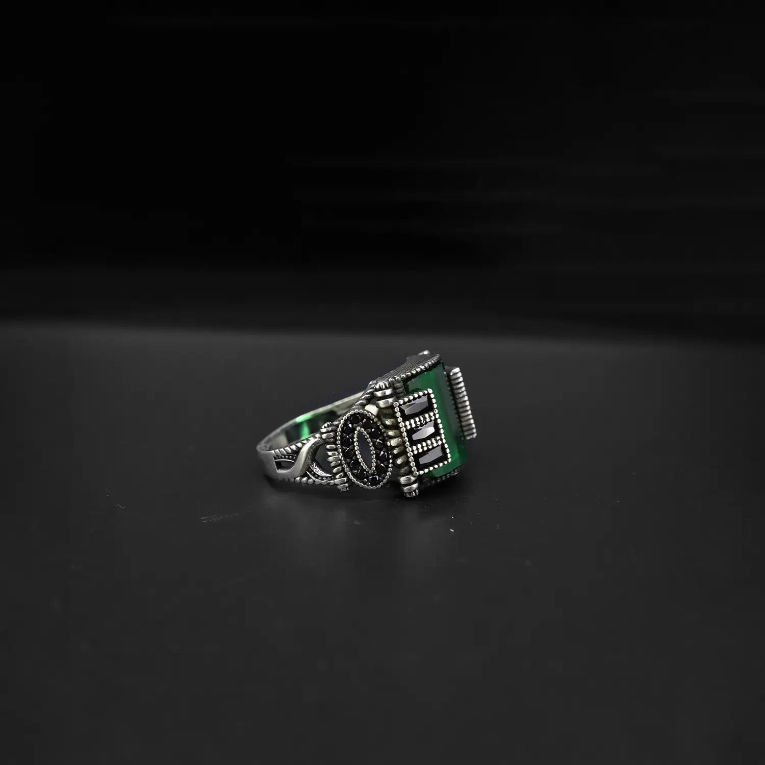 Pure Silver Green Onyx Vintage Ring - Made With Pure 925 Silver
