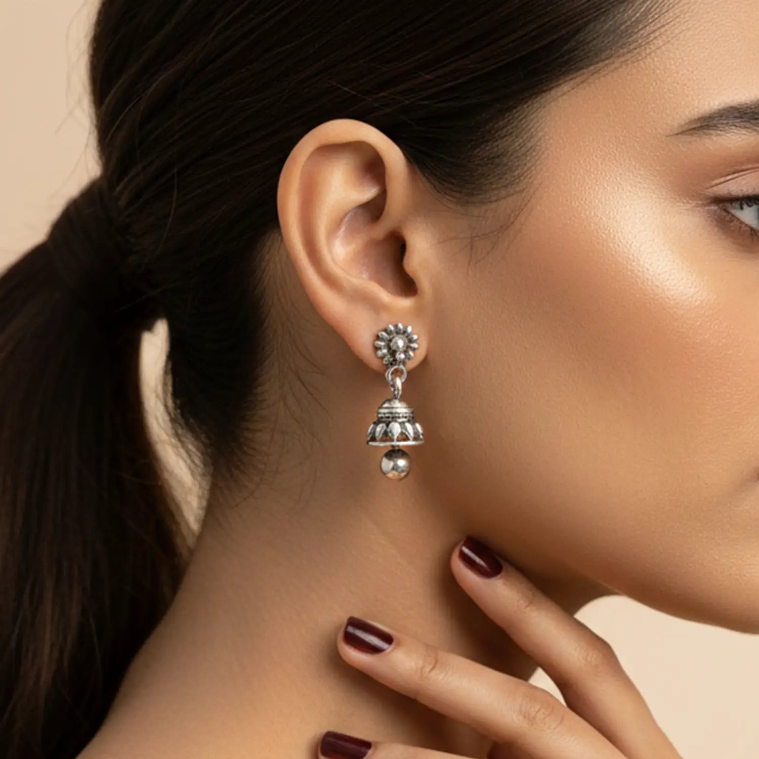 Classic Floral Pure Silver Jhumki Earrings- Made With Pure 925 Silver