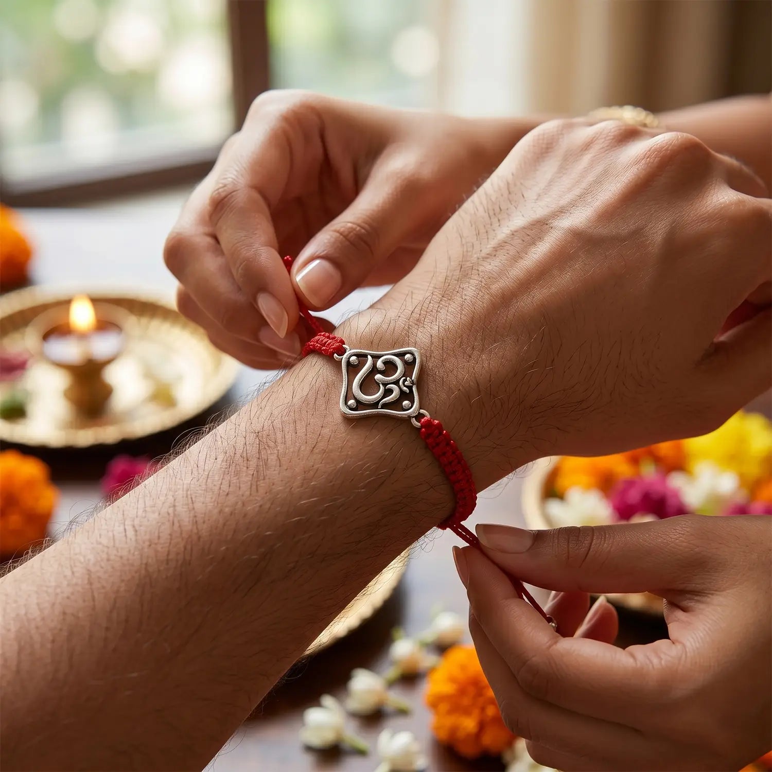 Om Blessing Silver Rakhi Bracelet - Made With Pure 925 Silver