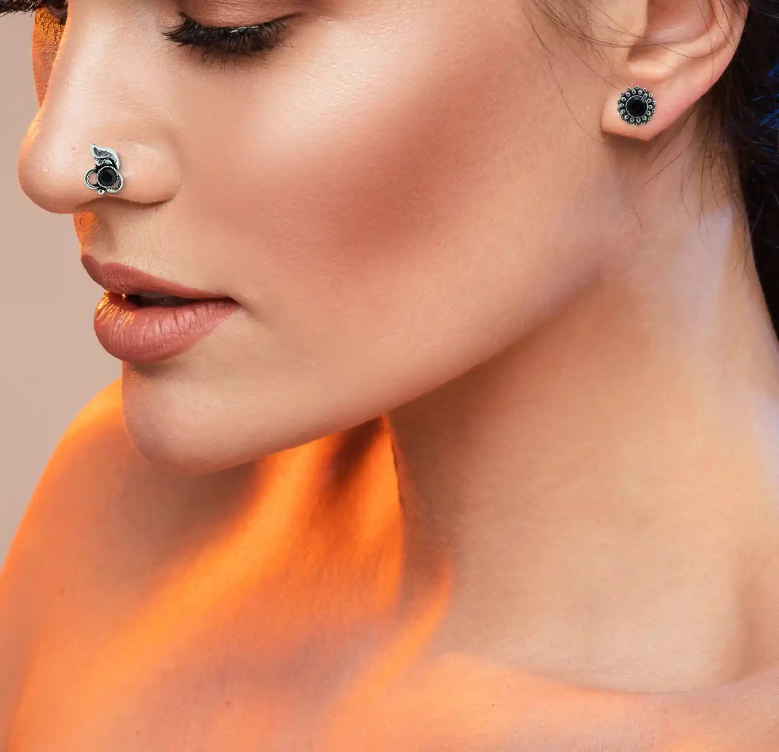 Graceful Leaf Oxidised Silver Nose Pin- Made With Pure 925 Silver