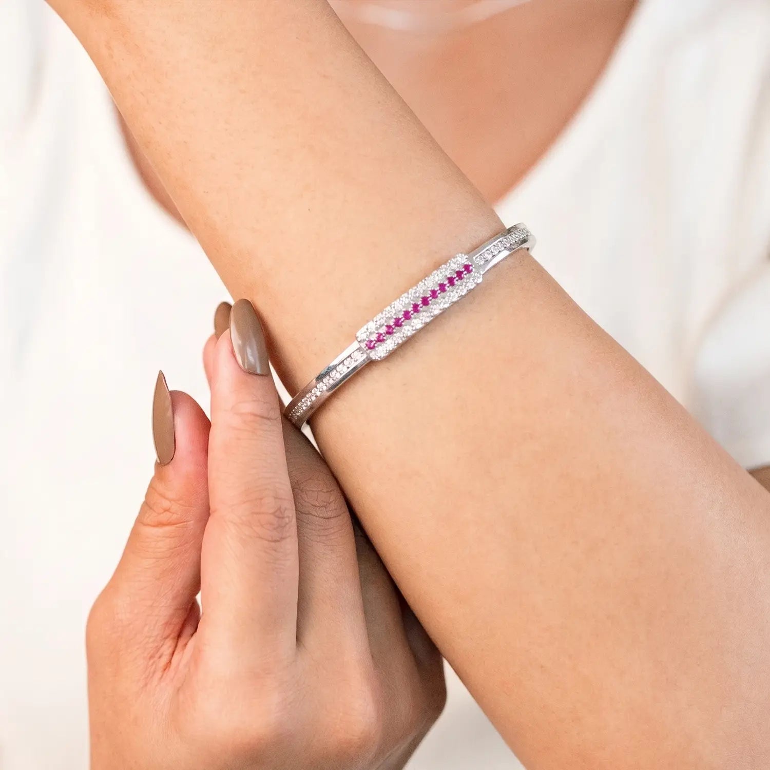 Ruby Accent Elegant Silver Bangles - Made With Pure 925 Silver