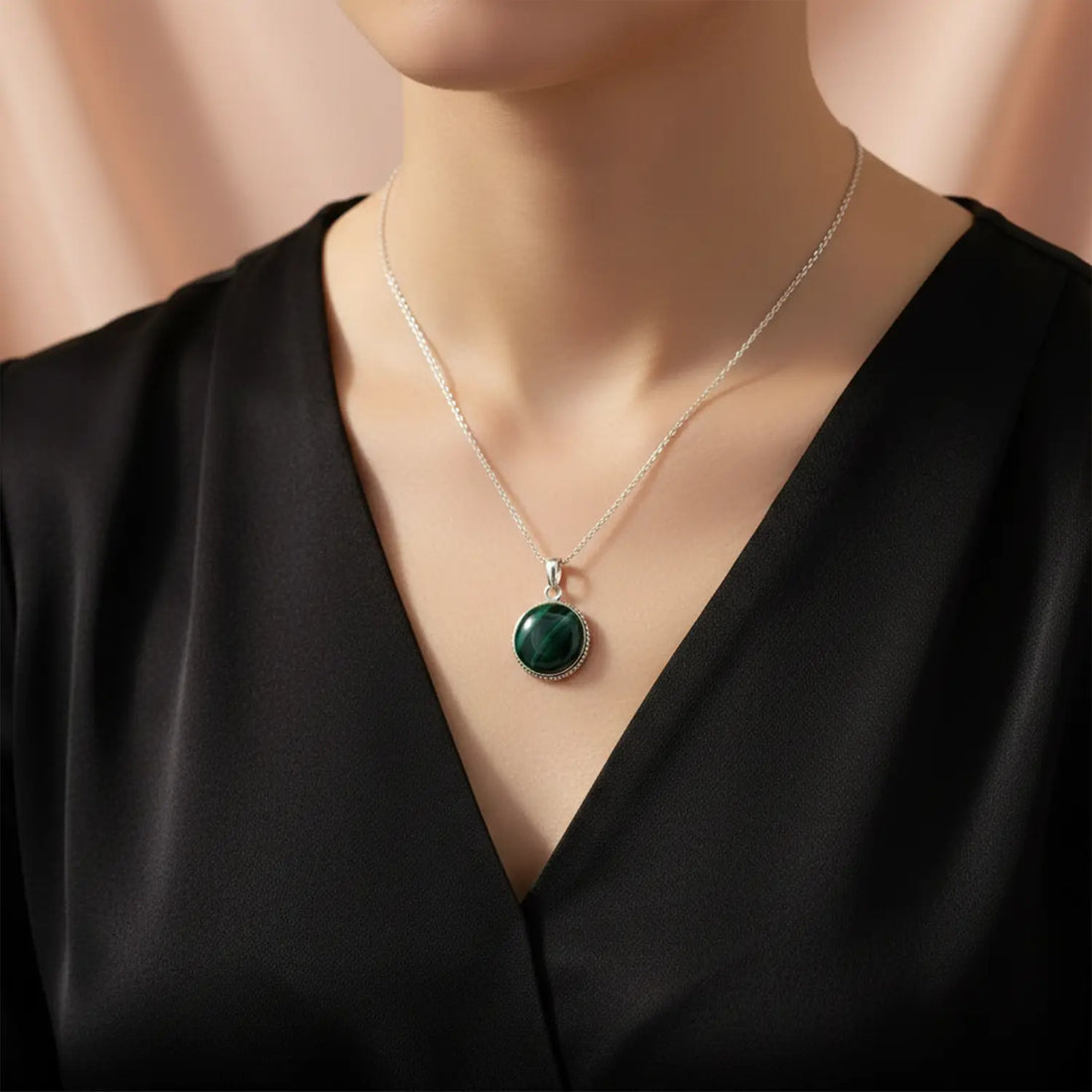 Pure Silver Malachite Round Pendant- Made With Pure 925 Silver