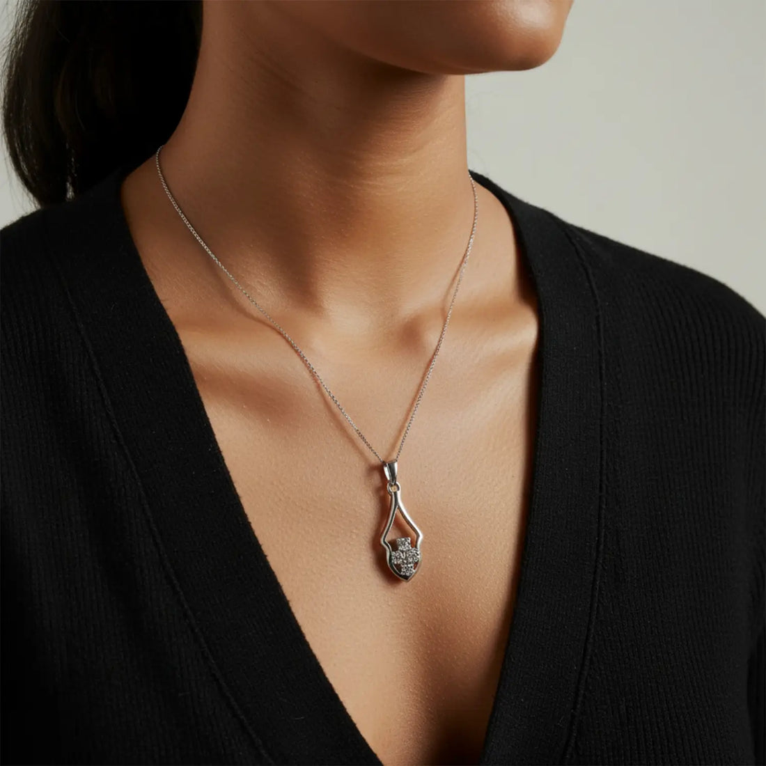 Silver Elegant Teardrop Sparkle Pendant With Chain- Made With Pure 925 Silver