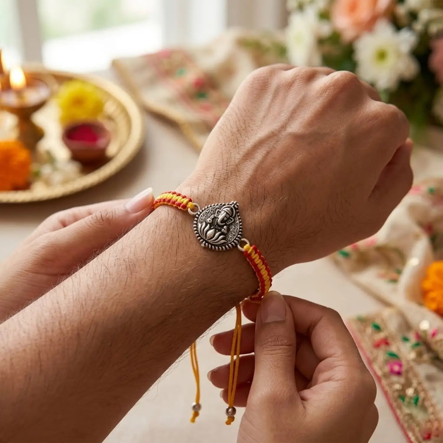 Shree Ganesh Silver Rakhi Bracelet - Made With Pure 925 Silver
