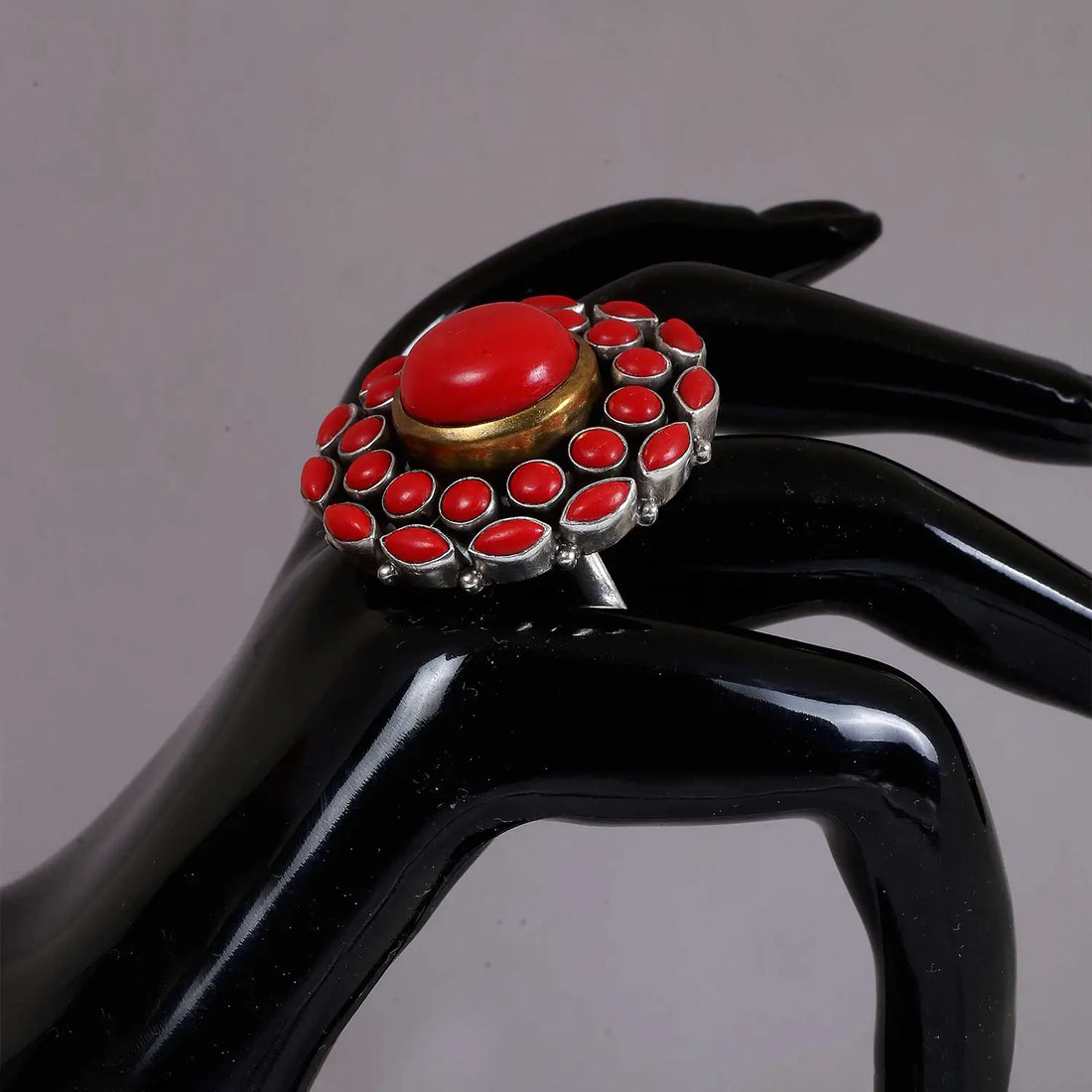 Silver Red Stone Adjustable Ring- Made With Pure 925 Silver