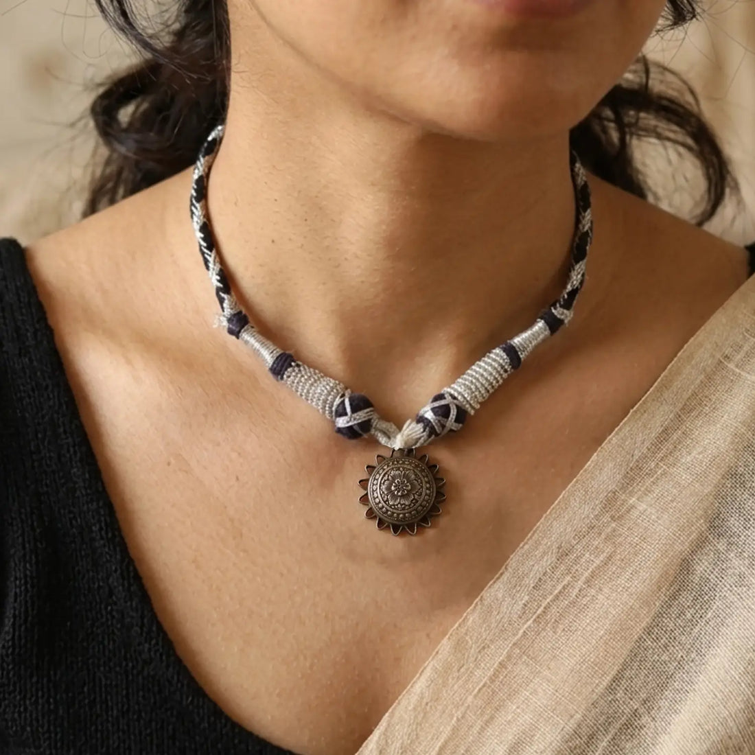 Traditional Floral Sun Design Pure Silver Pendant- Made With Pure 925 Silver