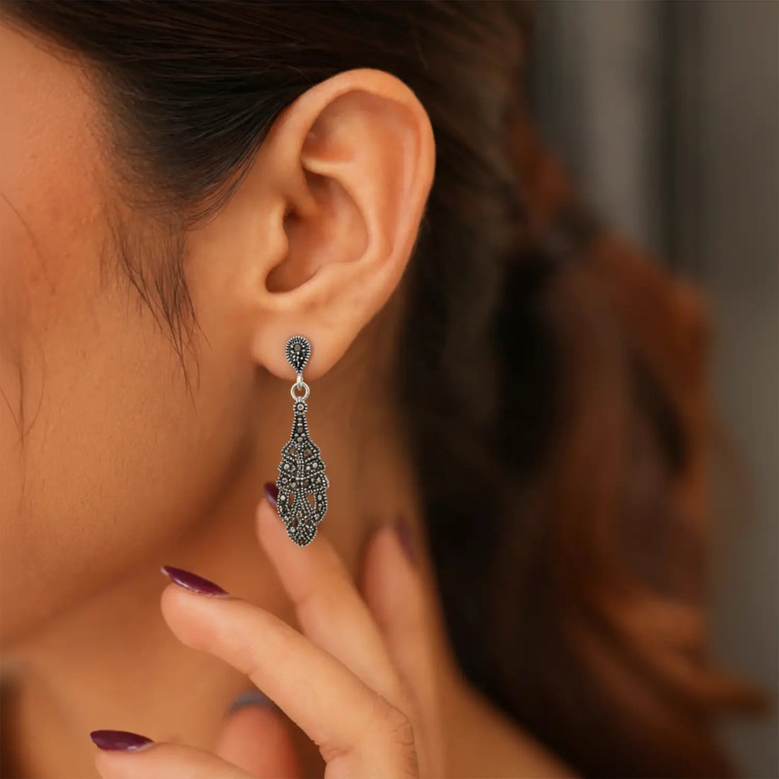 Vintage Muse Oxidized Silver Drop Earrings- Made With Pure 925 Silver