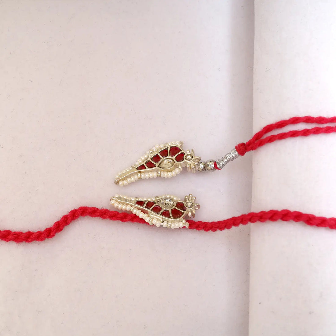 Royal Red Kundan Silver Rakhi & Lumba Set - Made With Pure 925 Silver