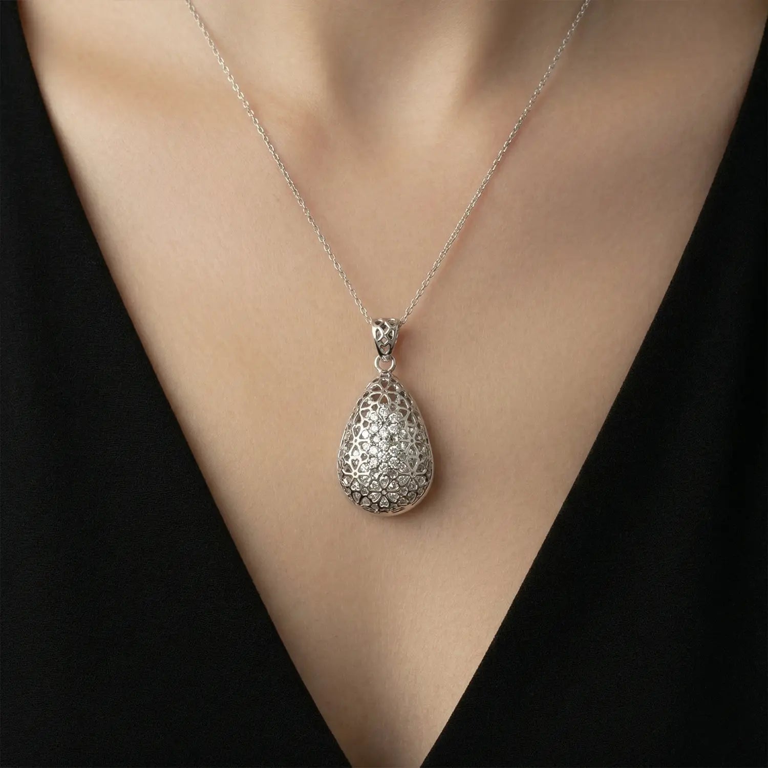 Elegant Filigree Teardrop Pure Silver Pendant Set - Made With Pure 925 Silver
