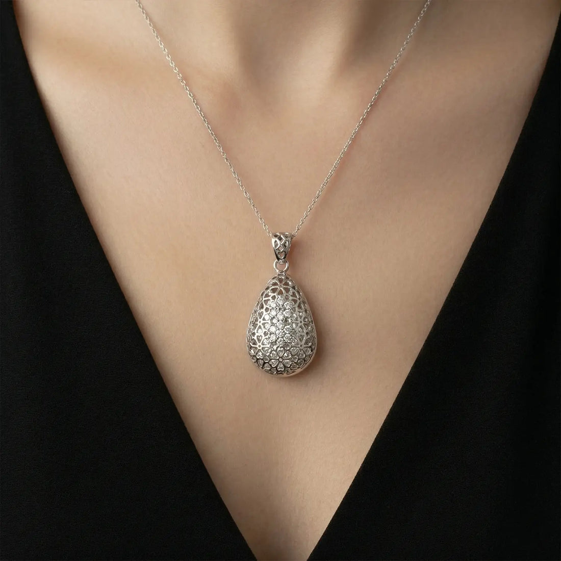 Elegant Filigree Teardrop Pure Silver Pendant Set - Made With Pure 925 Silver