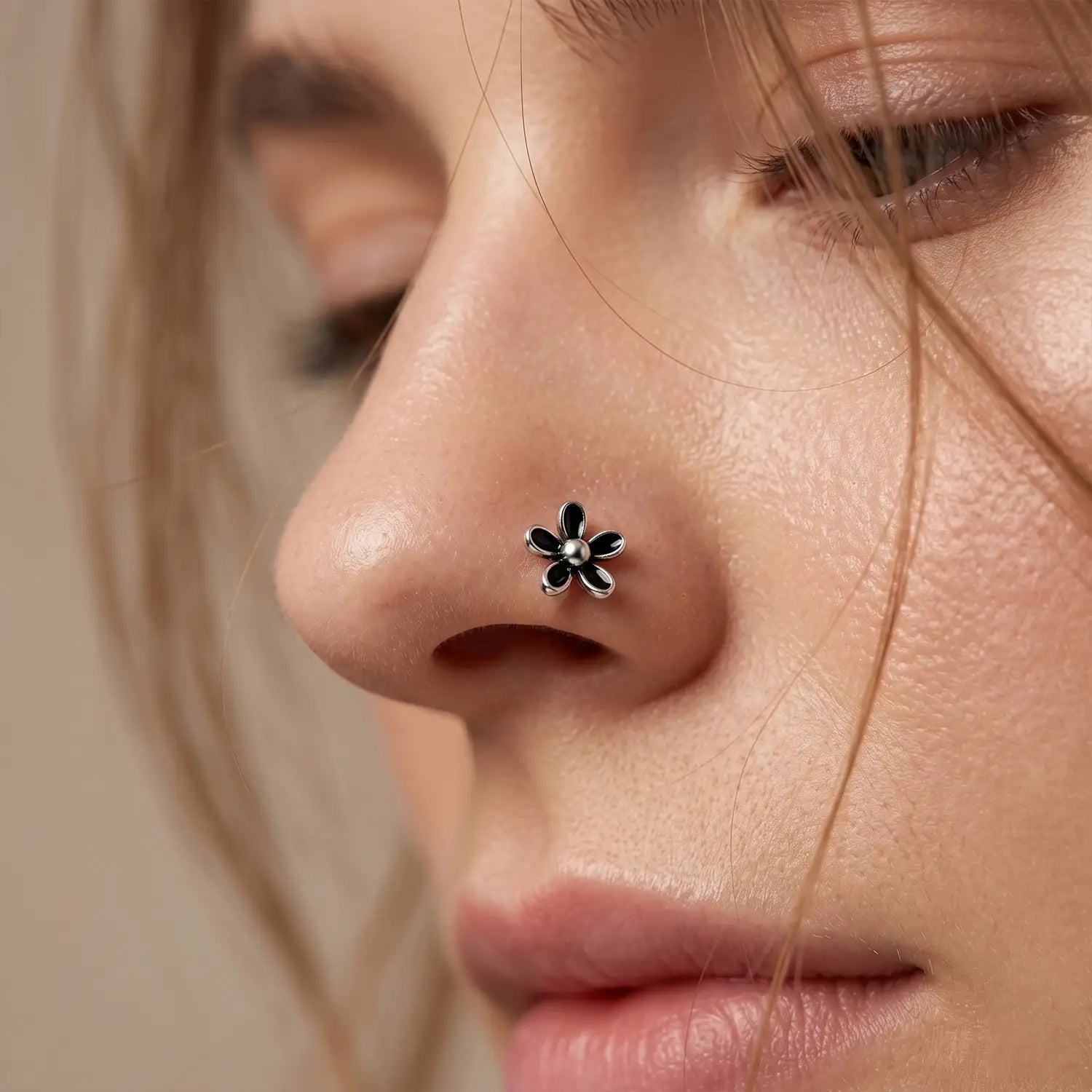 Petite Blossom Oxidised Silver Nose Pin- Made With Pure 925 Silver