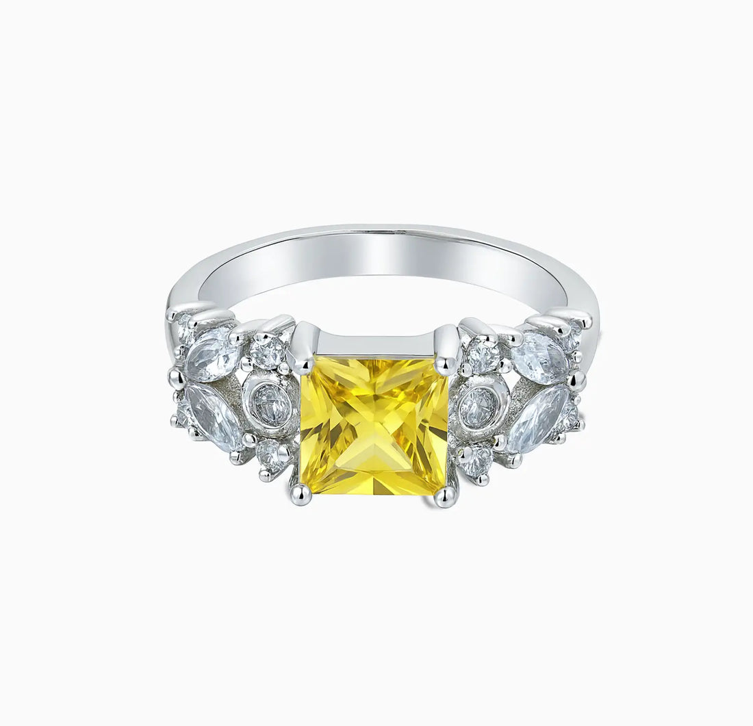 Pure Silver Yellow Princess-Cut Ring - Made With Pure 925 Silver
