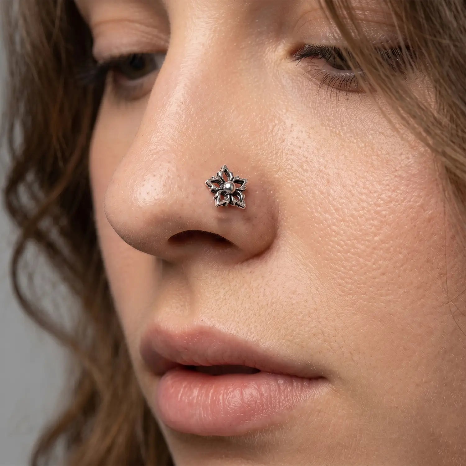 Oxidised Silver Floral Nose Pin- Made With Pure 925 Silver