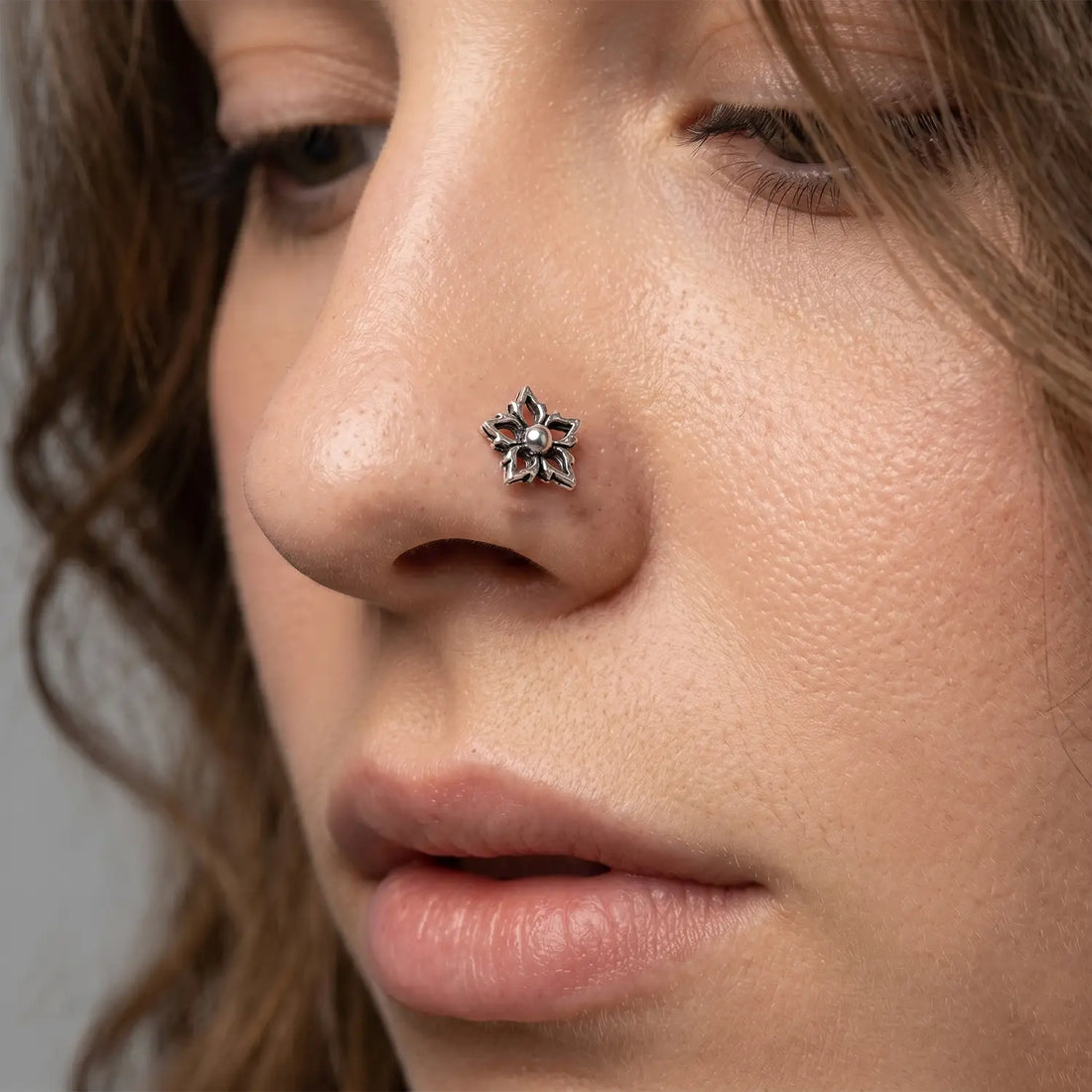 Oxidised Silver Floral Nose Pin- Made With Pure 925 Silver