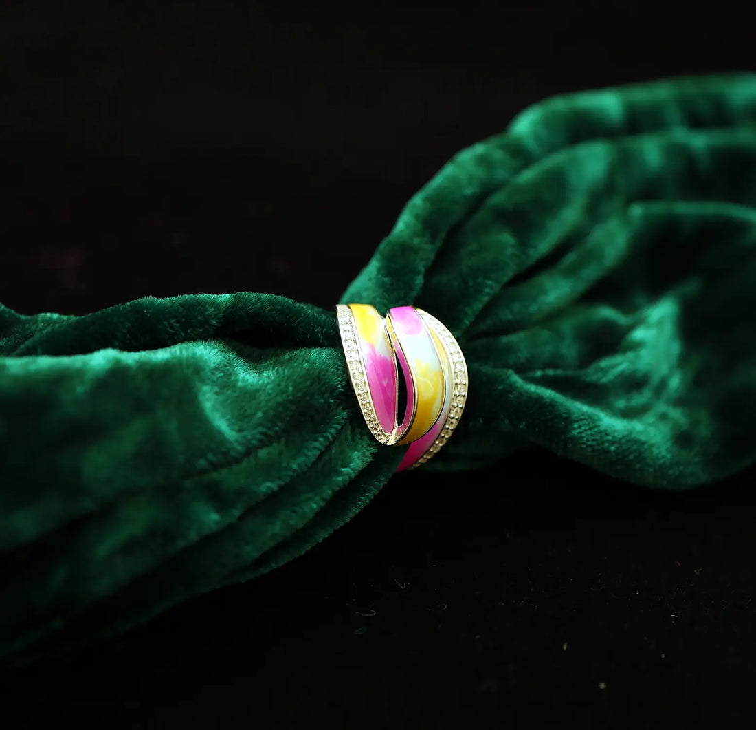 Silver Multicolor Enamel Wave Ring - Made With Pure 925 Silver