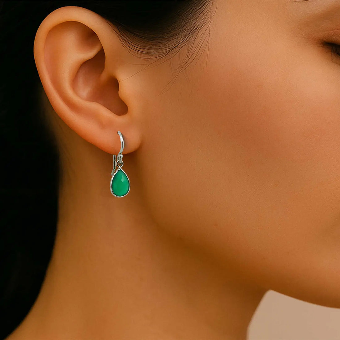 Silver Drop Earrings with Green - Made With Pure 925 Silver