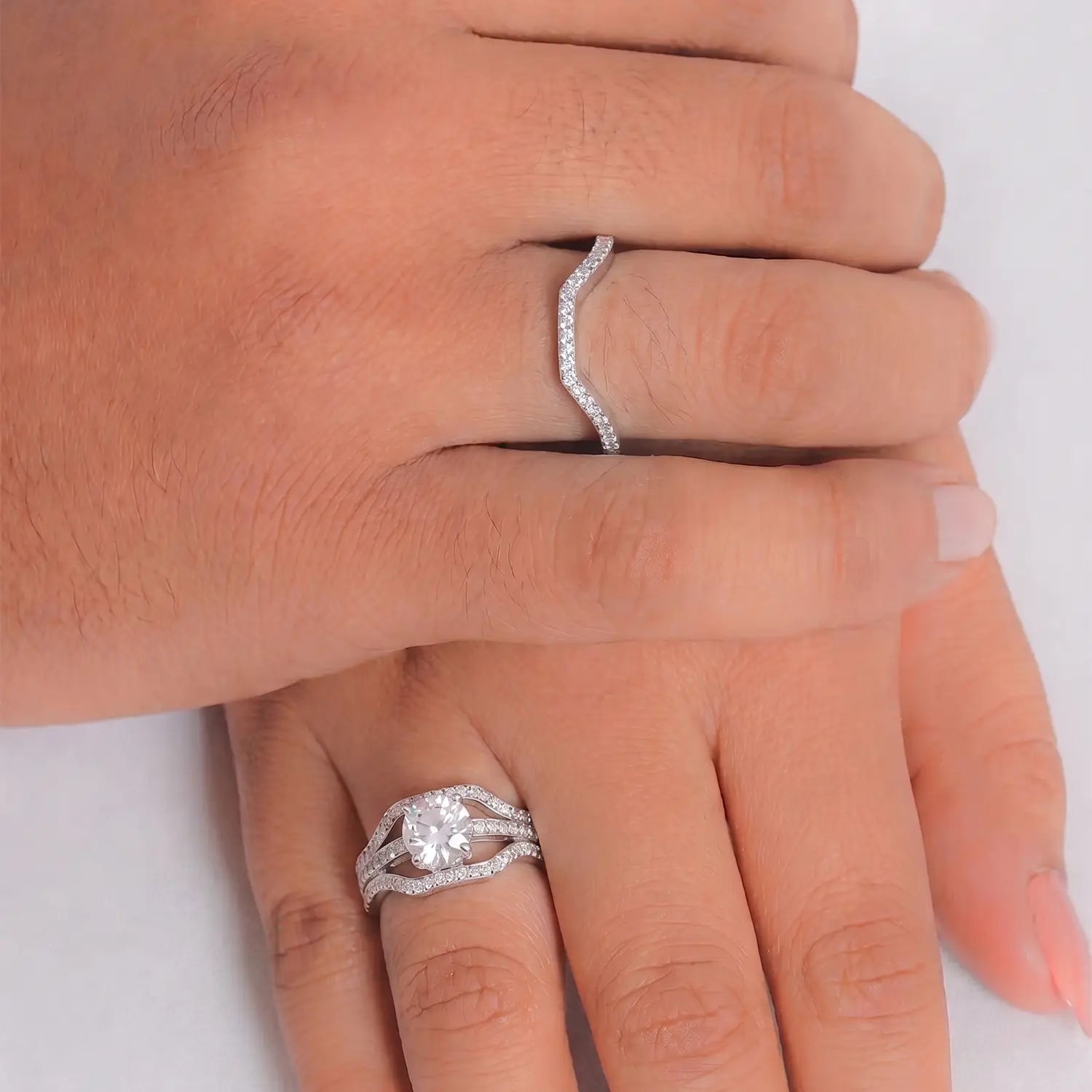 925 Sterling Silver Cubic Zirconia Bridal Ring Set - Made With Pure 925 Silver