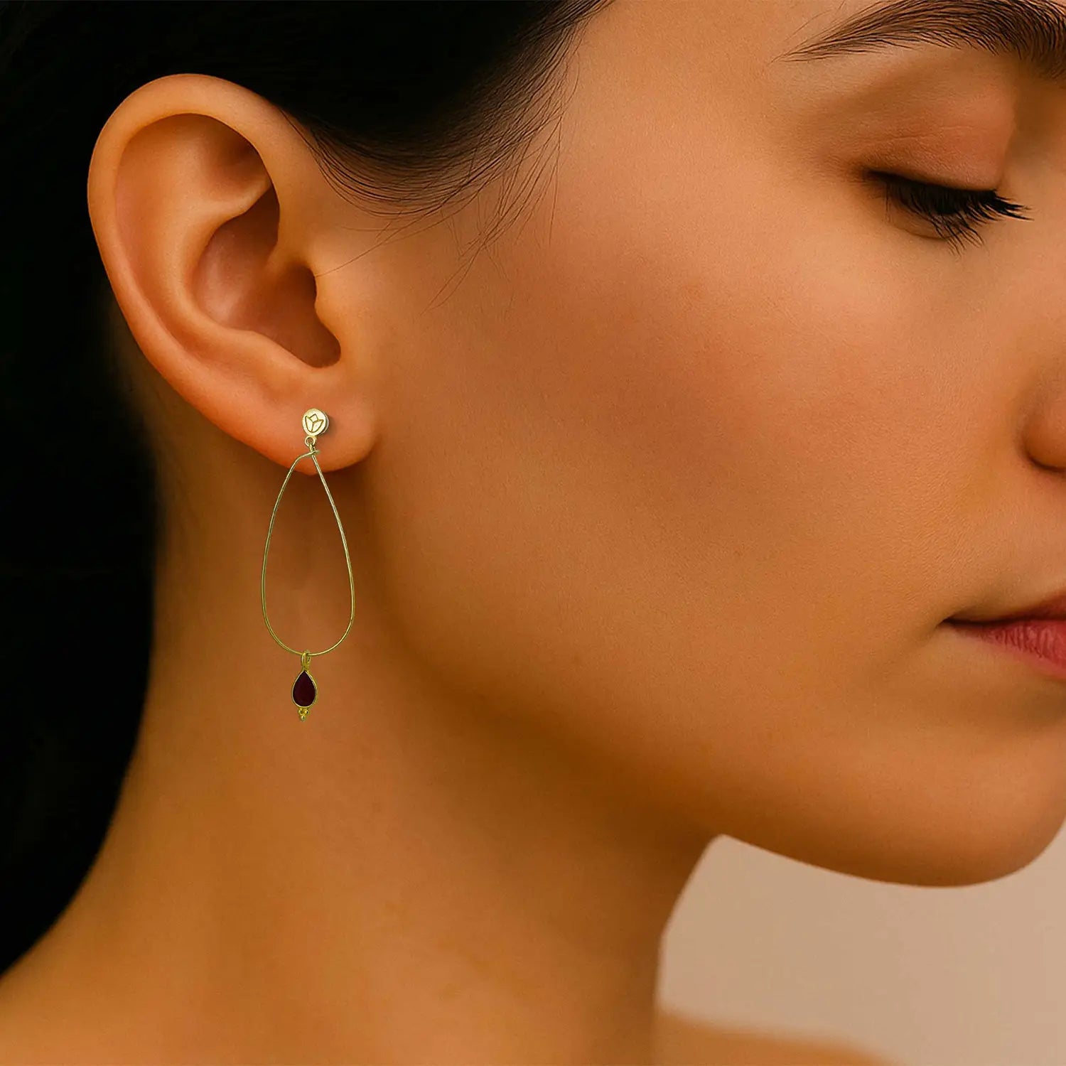 Elegant Teardrop Silver Earrings with Gold Polish & Garnet Accents- Made With Pure 925 Silver