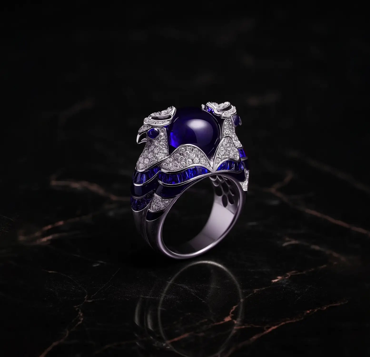 Pure Silver Blue Enamel & CZ Luxury Ring - Made With Pure 925 Silver