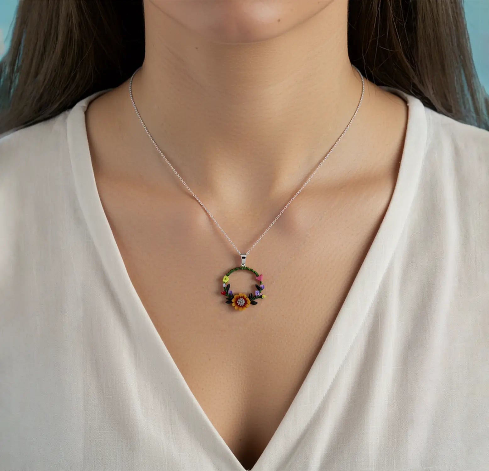 Floral Wreath Silver Necklace- Made With Pure 925 Silver