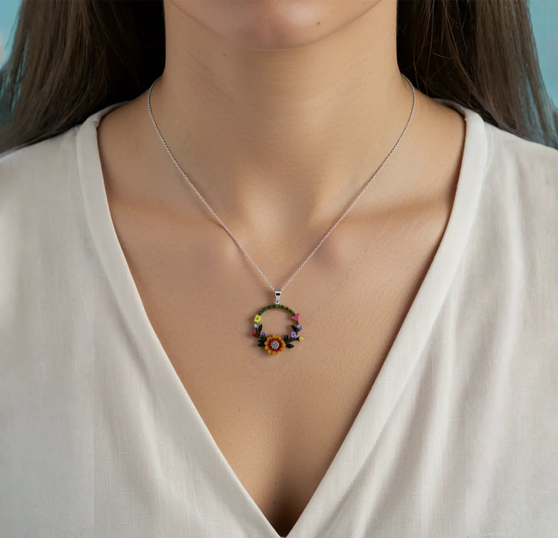 Floral Wreath Silver Necklace- Made With Pure 925 Silver