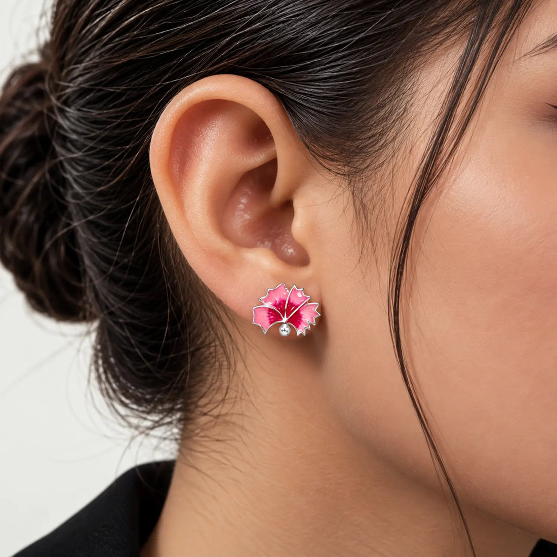 Blue Enamel Floral Silver Stud Earrings - Made With Pure 925 Silver