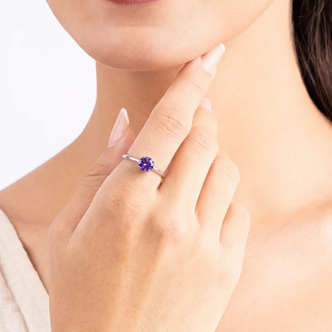 Pure Silver Solitaire Ring with Violet-Blue Stone - Made With Pure 925 Silver