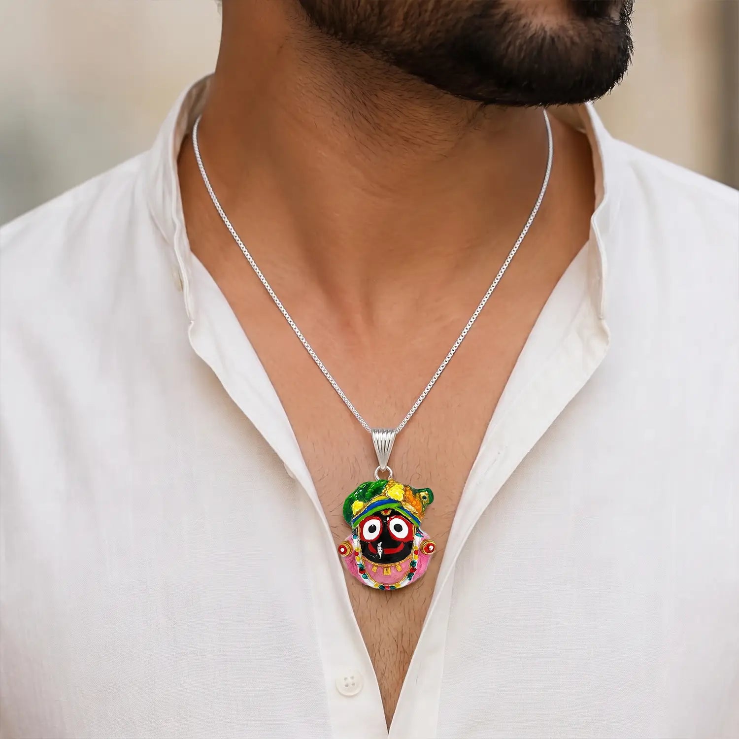 Divine Lord Jagannath Multicolour Silver Pendant - Made With Pure 925 Silver