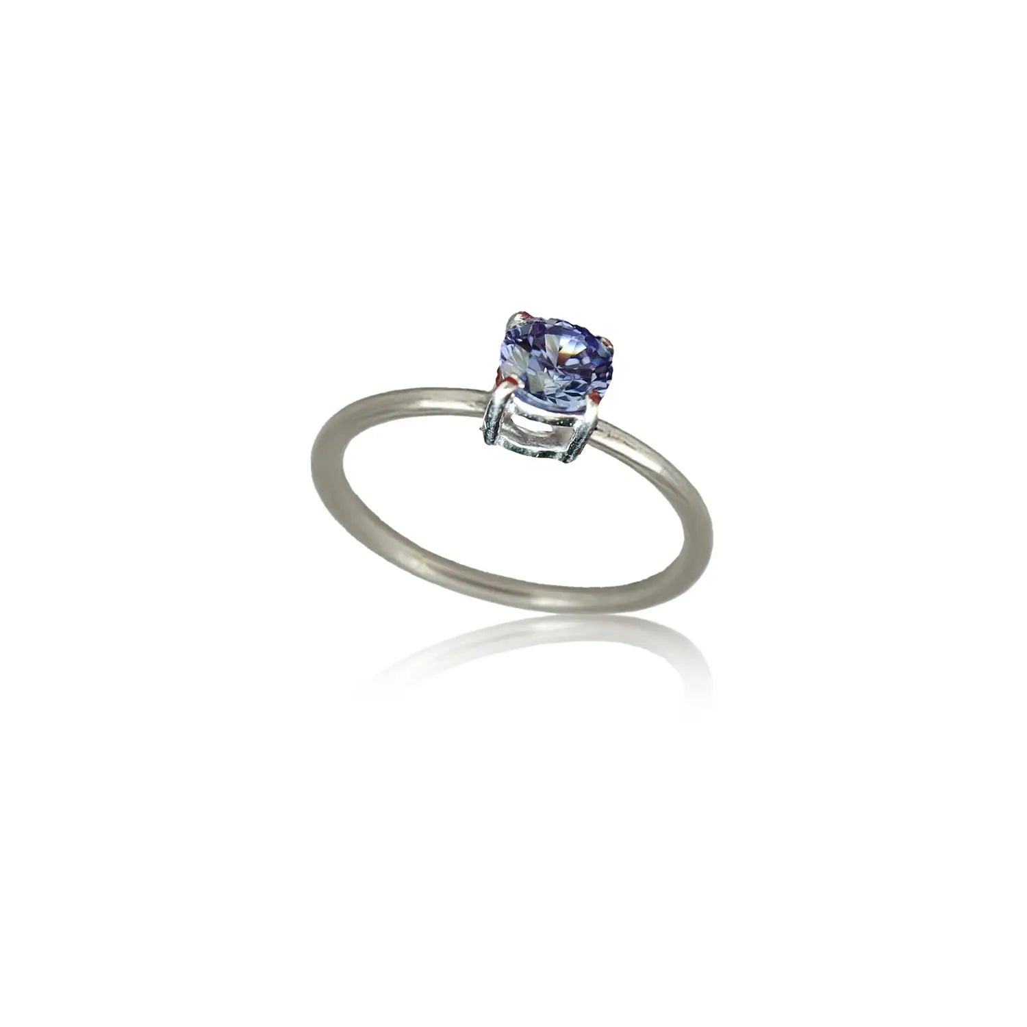 Pure Silver Solitaire Ring with Violet-Blue Stone - Made With Pure 925 Silver