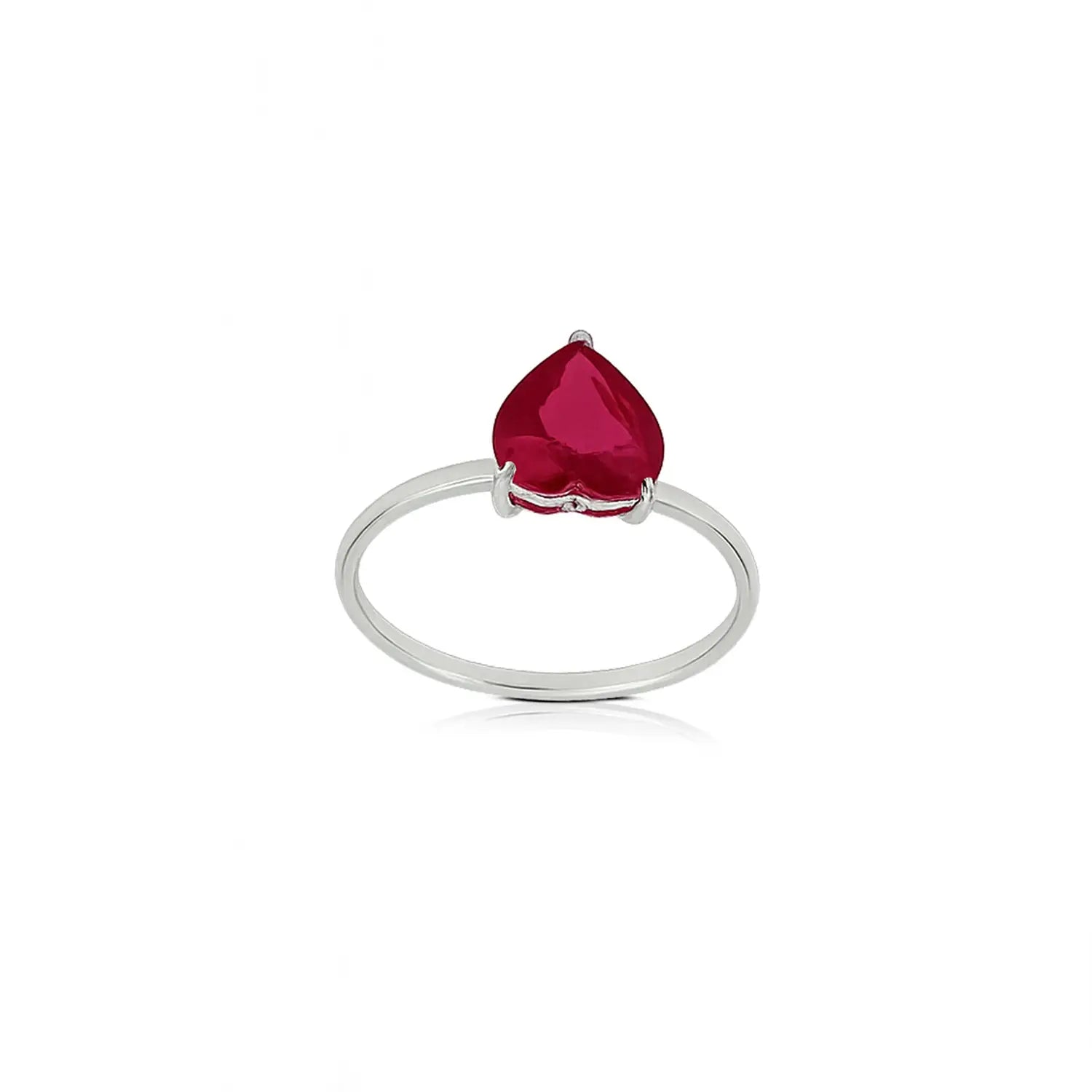 Pure Silver Heart-Shaped Red Stone Ring - Made With Pure 925 Silver