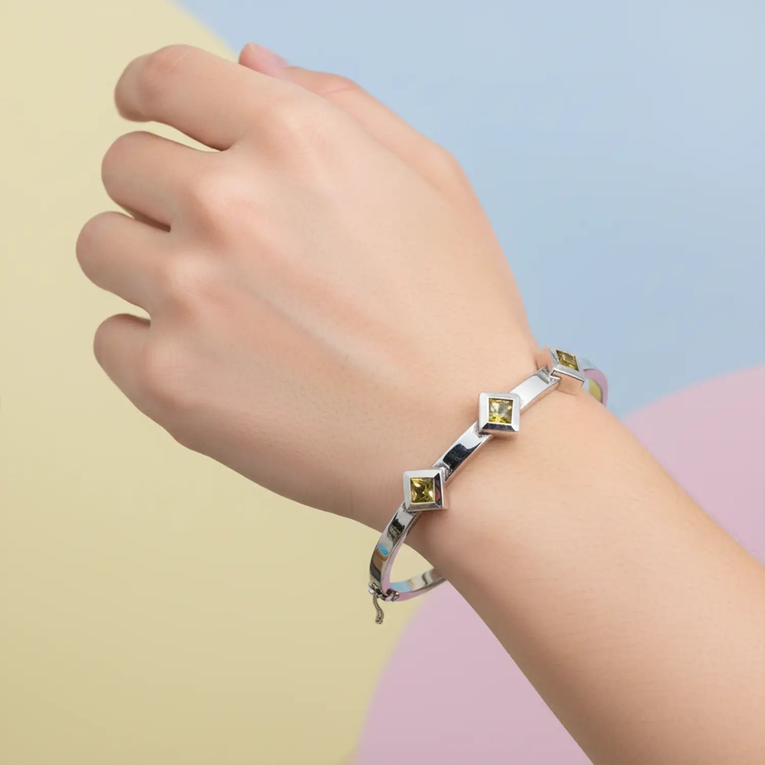 Contemporary Pure Silver Bracelet  Gemstones - Made With Pure 925 Silver