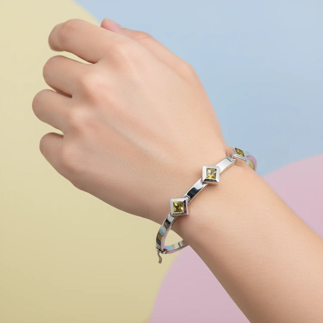 Contemporary Pure Silver Bracelet  Gemstones - Made With Pure 925 Silver