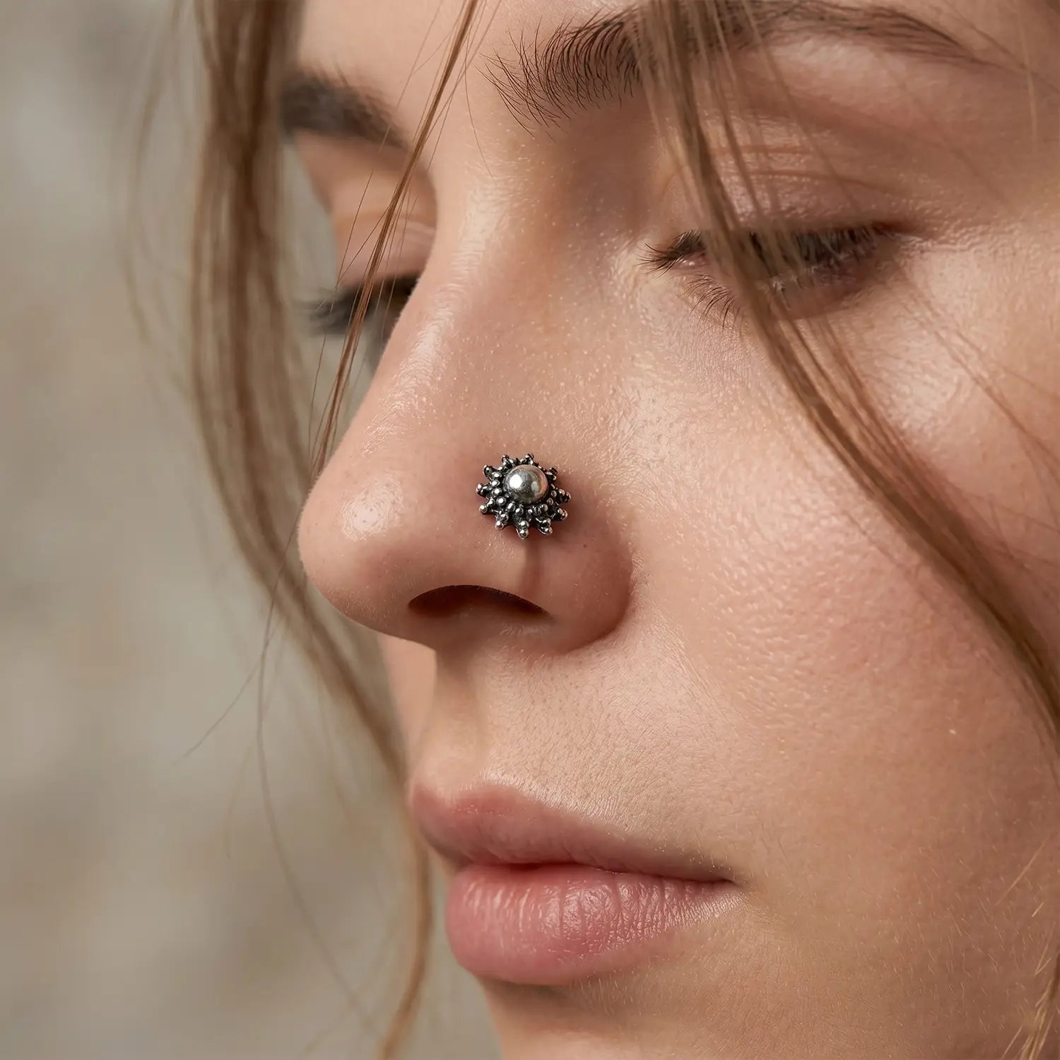 Vintage Bloom Oxidised Silver Nose Pin- Made With Pure 925 Silver