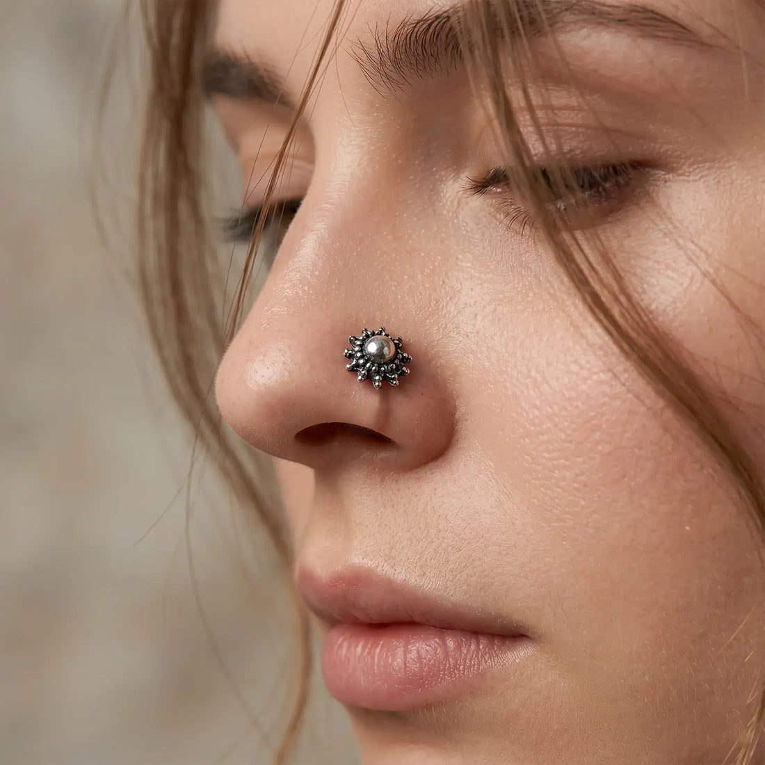 Vintage Bloom Oxidised Silver Nose Pin- Made With Pure 925 Silver